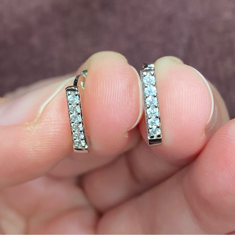 Triangle silver cz huggie earrings